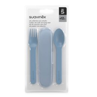 Suavinex Set Portaposate Go Natural con Forchetta e Cucchiaio per Bambini 12m+ - Azzurro