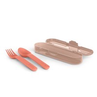 Suavinex Set Portaposate Go Natural con Forchetta e Cucchiaio per Bambini 12m+ - Rosa