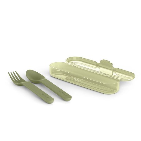Suavinex Set Portaposate Go Natural con Forchetta e Cucchiaio per Bambini 12m+ - Verde