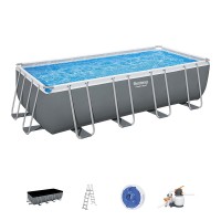 Bestway Piscina Rettangolare Power Steel 5619Q Grigio Scuro - 549x274x132cm con Filtro a Sabbia