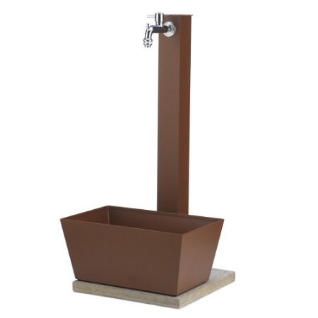 Belfer Fontana in Metallo con Vaschetta Rettangolare e Base in Cemento 40 x40 cm 42QVR Ruggine