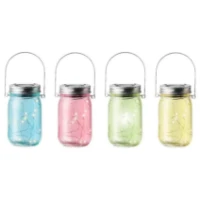 Solar Glass Jar Barattolo in Vetro Colorato con Luci Led Solari 14cm