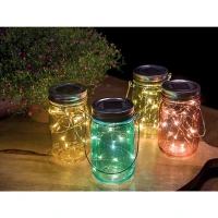 Solar Glass Jar Barattolo in Vetro Colorato con Luci Led Solari 14cm