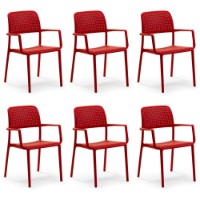 Nardi Set 6 Sedie per esterno con braccioli Bora in resina rosso