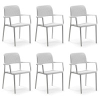 Nardi Set 6 Sedie per esterno con braccioli Bora in resina bianco