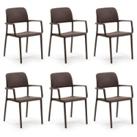 Nardi Set 6 Sedie per esterno con braccioli Bora in resina caffè