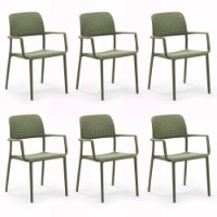 Nardi Set 6 Sedie per esterno con braccioli Bora in resina agave