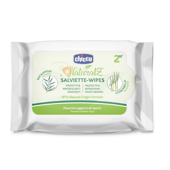 Chicco 20pz Salviette Antizanzare Naturalz Protettivo e Rinfrescante alla Citronella
