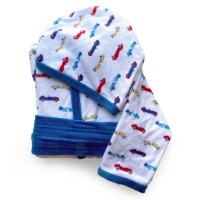 Bebitaly Accappatoio Bambino in Spugna con Maniche Lunghe, fantasia Macchinine Bianco Blu