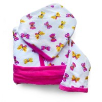 Bebitaly Accappatoio Bambino in Spugna con Maniche Lunghe, fantasia Farfalle Bianco Fuxia