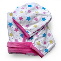Bebitaly Accappatoio Bambino in Spugna con Maniche Lunghe, fantasia Stelle Bianco e Fuxia