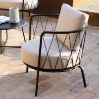 DE600 Vermobil Poltrona Bassa Daisy con Cuscini, Colore Grigio Antico e Cuscini Ecru