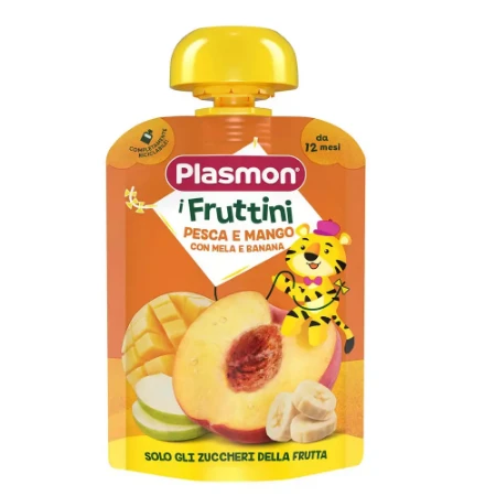 Plasmon Pouch Fruttini Pesca, Mango, Banana e Mela, 130gr 