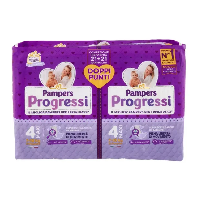 Pampers Progressi Pacco Doppio 4 Maxi 7-18kg - 42 pz