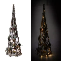 Albero di Natale Innevato con Led in Legno Marrone - h 78 cm