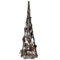 Albero di Natale Innevato con Led in Legno Marrone - h 78 cm