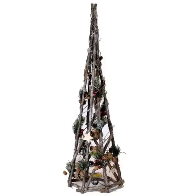 Albero di Natale Innevato con Led in Legno Marrone - h 78 cm