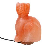 Lampada di Sale con Base in Legno Gatto
