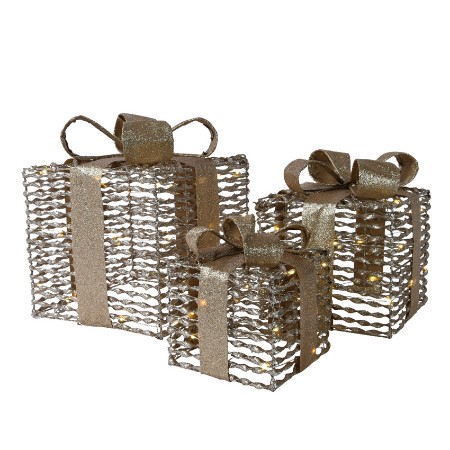 Christmas Decoration Set 3 Pacchi Luminosi Oro