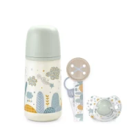 Suavinex Set Nascita Dreams con Biberon 270ml, Ciuccio con Tettina Fisiologica e Portasucchietto - Azzurro