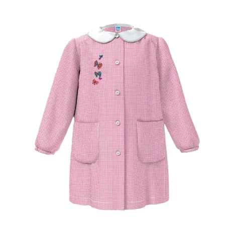 Siggi Grembiule Asilo Bambina Quadrotti Rosa e Bianchi - Farfalle