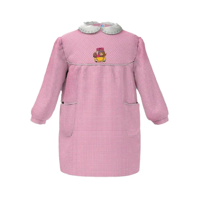 Siggi Grembiule Per Asilo Bambina - Quadretto Rosa O Bianco, Chiusura Con Bottoni O Zip, Taglie 2-7 Anni