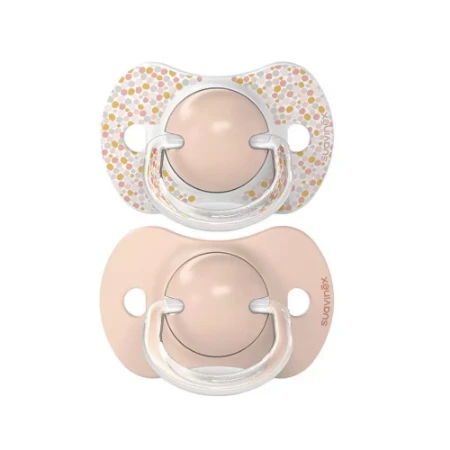Suavinex 2pz Ciuccio Dreams in Silicone con Tettarella Simmetrica Sx Pro, Confezione Doppia, 6-18 Mesi - Rosa