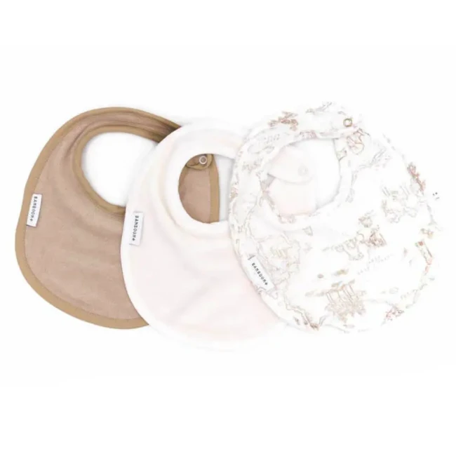 Bamboom Set 3pz Bavaglini Bibset in Bambù e Cotone Organico - Bianco, Sabbia, Oyster Grey