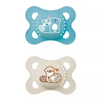 Mam Ciuccio Ortodontico Original 2-6m in Silicone con Scatola di Trasporto - Azzurro e Bianco