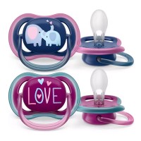 Philips Avent 2pz Ciuccio Ortodontico Ultra Air Collection Elefante/Love 18m+