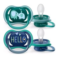 Philips Avent 2pz Ciuccio Ortodontico Ultra Air Collection Elefante/Hello 18m+