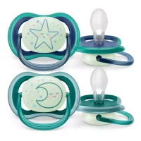 Philips Avent 2pz Ciuccio Ortodontico Ultra Air Night Fluo Collection 6-18m - Stella e Luna