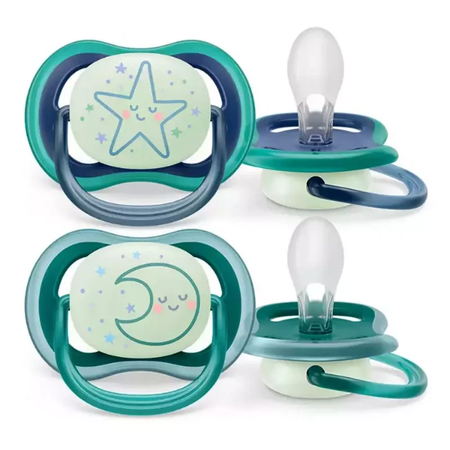 Philips Avent 2pz Ciuccio Ortodontico Ultra Air Night Fluo Collection 6-18m - Stella e Luna