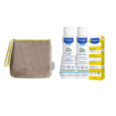 Mustela Kit Viaggio con Detergente, Latte Corpo e Crema Solare