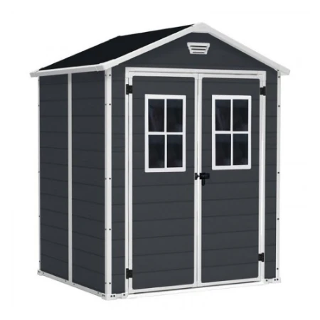 Keter Casetta da Giardino Porta Attrezzi in Resina con Due Finestre Frontali Manor 6x5 Dark Grey