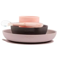 Nattou Set Pappa 4 Stoviglie in Silicone per Bambino - Rosa