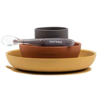 Nattou Set Pappa 4 Stoviglie in Silicone per Bambino - Terracotta