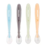 Nattou Set 4 Cucchiai in Silicone per Bambini con Portaposate incluso