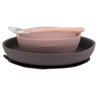 Nattou Set Pappa 3 Stoviglie in Silicone con Piatto, Ciotola e Cucchiaio per Bambino
