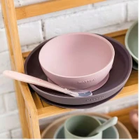 Nattou Set Pappa 3 Stoviglie in Silicone con Piatto, Ciotola e Cucchiaio per Bambino