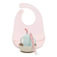 Nattou Set 4 Stoviglie con Ciotola, Cucchiaio, Bavaglio e Tazza con Cannuccia