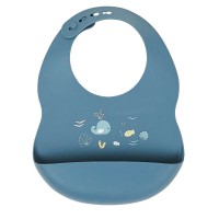 Nattou Bavaglino con Tasca Morbido in Silicone - Blu