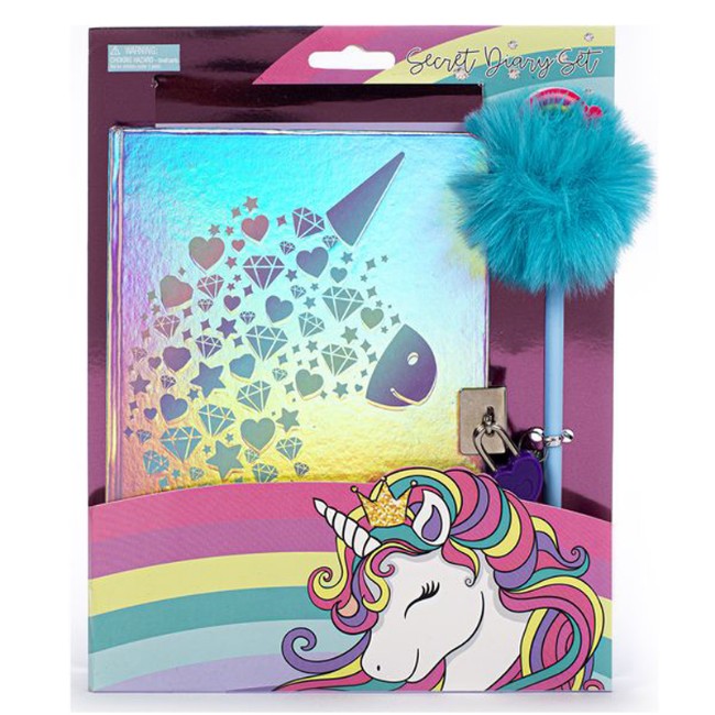 Set Cancelleria Unicorno Per Bambina - Con Diario, Astuccio E Penna (Viola)