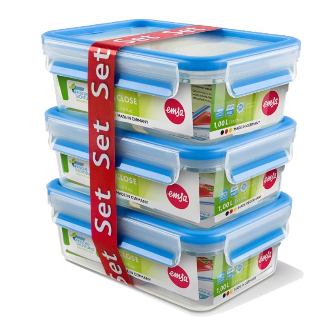 Emsa Clip&Close Set 3 Contenitori Salvafreschezza Rettangolari 1 l