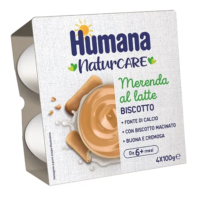 Humana Merenda al Latte e Biscotto 4x100g 