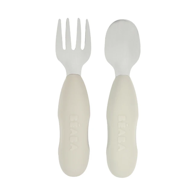 Béaba Set di 2 Posate in Acciaio Inox Grigio