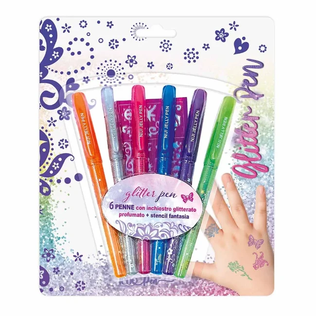 Penne Gel Glitterate con Stencil 6pz