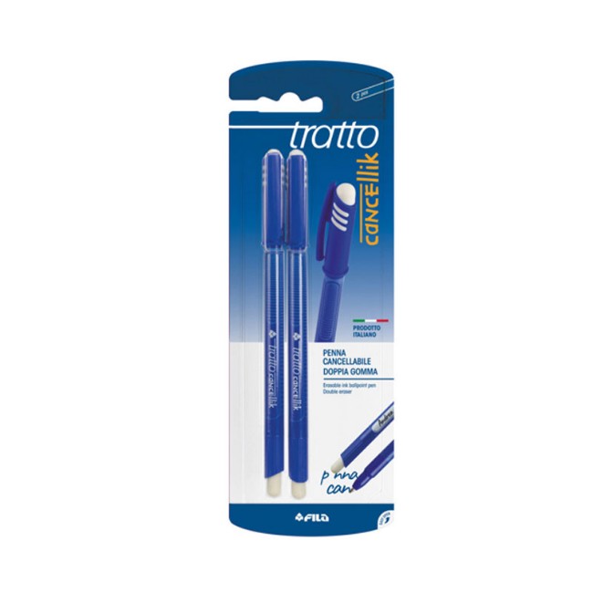 2 Tratto Cancellik Penna Cancellabile Blu con Doppia Gomma
