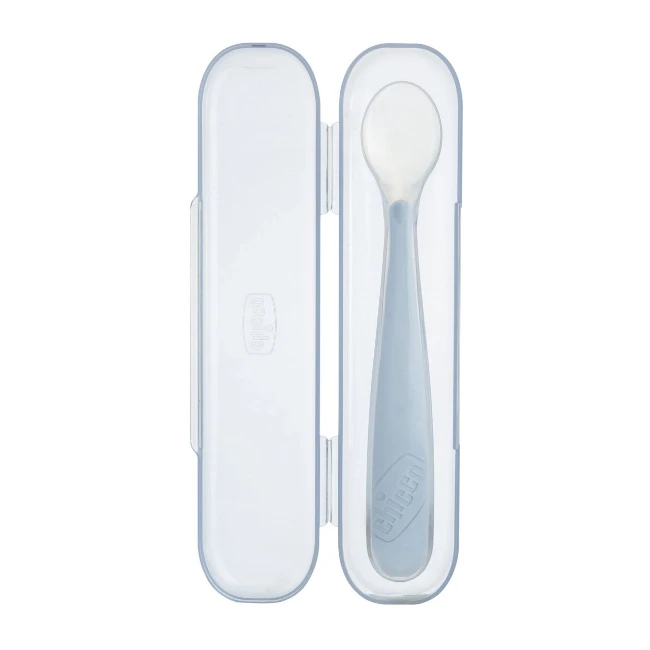 Chicco Cucchiaio in Silicone con Custodia 6m+ Grigio
