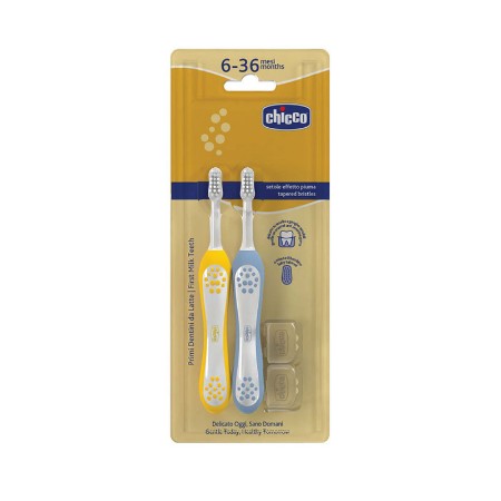 Chicco Bipack Set 2 Spazzolini Neonato e Bambino Azzurro e Giallo 6m+